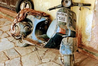 Photo of derelict motorcycle.