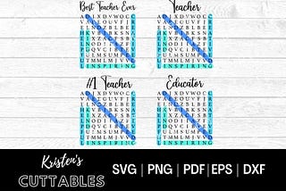 Teacher Word Search SVG - Teacher Appreciation SVG - Best Teacher Ever PNG - Educator Crossword Sign Svg - #1 Teacher - Cut File for Cricut