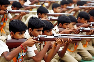 Indian school kids participating in rifle sport competition