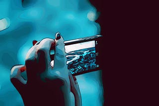 a person looking through a mobile phone screen