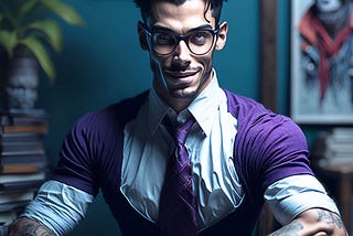 An AI-generated image of a devious-looking well-dressed spectacled young man