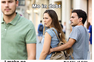 A meme illustrating the way that those with money to make from people in debt try to control the narrative on potential solutions by steering them away from those that have no competing interests, other than to help the person in debt.