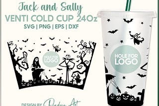 Jack and Sally The Nightmare SVG PNG, Halloween Full Wrap for Venti Cold Cup 24oz, Jack svg, Sally svg, File for Cricut, Silhouette