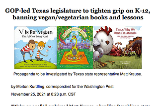 GOP-led Texas legislature to tighten grip on K-12, banning vegan/ vegetarian books and lessons