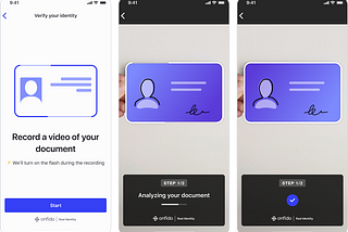 Mobile screens showing a concept of a document verification experience