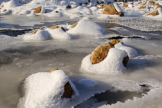 Frozen River Etive in Rannoch Moor, Highlands, Scotland