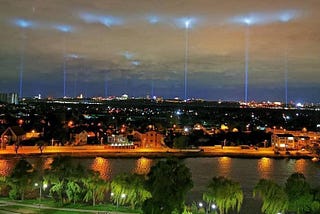Light pillars in Kyiv during quarantine. Author unknown