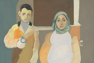 Painting by refugee artist Arshile Gorky; shows the artist with his mother.