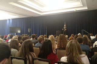 Author Jeff Davis giving a speech in 2016 in Phoenix, Arizona to a group of youth leaders.