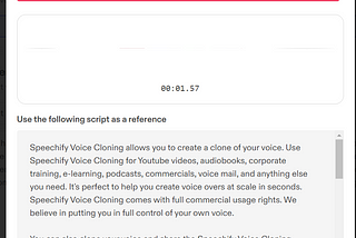 The screenshot highlights the script which user want to read if they want to record their own voice. After reading the user need to submit the voice by clicking ‘Stop recording’.