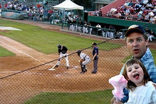 Photo of an at bat but superimposed on the side is my kid and her uncle both have a very good time in 2003.