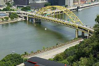 The Duquesne Incline, with view of downtown Pittsburgh, USA