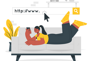 An illustration of a girl typing a URL on a search bar in her mobile phone.