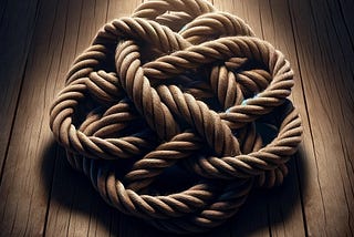 An AI image of a tangle of rope in a pile.