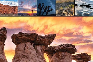 Front cover of a printed publication of FLPMA, featuring various landscapes that the BLM manages across the nation.