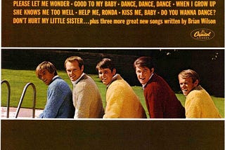 Cover of the Beach Boys’ album ‘The Beach Boys Today!’ with all 5 Beach Boys smiling and a list of the album’s songs.