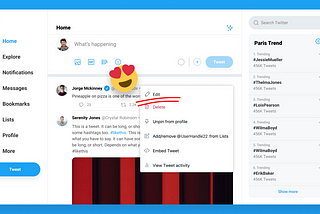 Twitter contextual menu showing a fake edit function