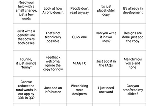 UX Writer Bingo