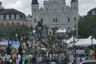 Festival crowds in Jackson Square, New Orleans.