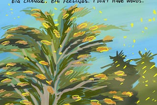 Umwelt. A comic about sitting in the park amidst big life changes, watching pollen clouds and…