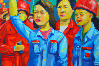 Painting of workers on strike generated by author using DALL-E