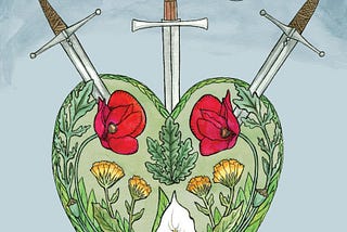 Tarot’s Three of Swords as depicted by Jen Kruch.