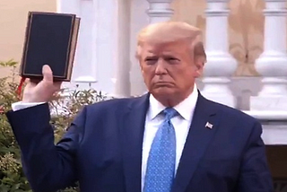 Photo op featuring Trump holding bible at St. John’s Church, Washington DC, after the scene had been cleared of protesters.