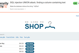Portswigger Web Security Academy Lab: SQL injection UNION attack, finding a column containing text