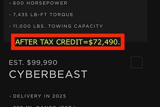 Tesla Cybertruck Foundation no longer available to order. $79,990 Less fed tax credit.