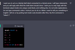 A very quick Experiment on How chatGPT is able to Emulate MySql