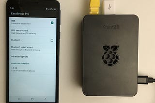 Raspberry Pi tethering to an Android phone.