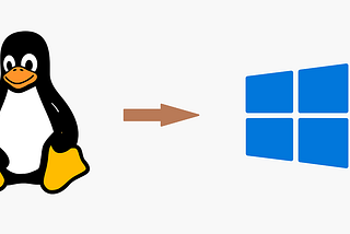 A Linux penguin symbol on the left, and arrow points from it to a Windows symbol