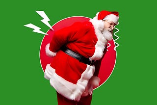 The old Santa suffering from back pain.
