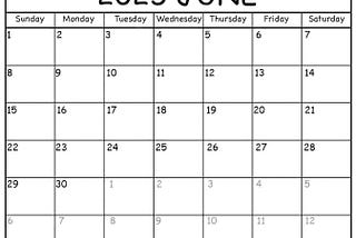 🌞 June 2025 Printable Calendar 🌴