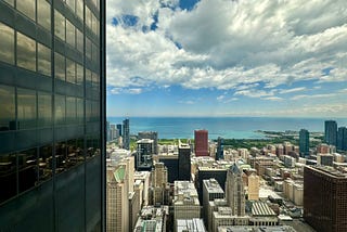 photo overlooking downtown Chicago and Lake Michigan