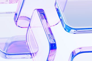A decorative graphic in purple and blue of transparent cubes