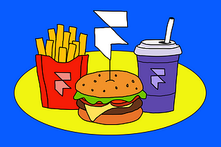 Hamburger, drink and fries with Framer logo