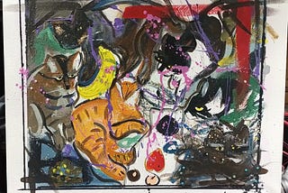 abstract or contemporary acrylic art painting of cats