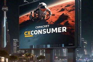 A billboard written in bold “CXPACKET and CXCONSUMER” in an urban city like NYC.