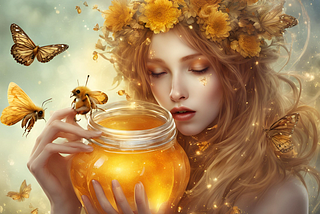 Fairy, bees and honey