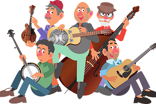 A group of musicians gathering to play together.