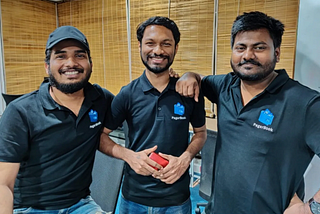 PagarBook Founders — Rupesh Mishra, Arya Gautam, and Adarsh Kumar (left to right)