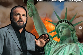 Image from Mark Driscoll’s instagram of Mark in front of fire and the statue of Liberty that says, “America is doomed.”