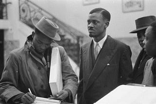 Patrice Lumumba and colleagues in Brussels in January of 1960, one year before the Belgian government assassinated him.