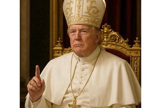 AI image posted on Truth Social of Donald Trump as the Pope, in full regalia, seated on a throne. (Image apparently created by the man occupying the White House.)