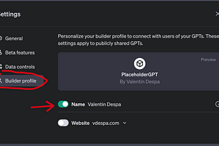 GPT Builder Profile: How to Change Your Name and Verify Website