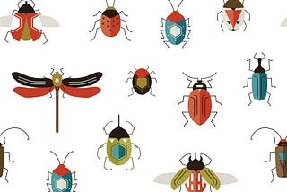 Various species of illustrated bugs.