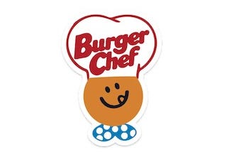 Late classic period Burger Chef logo, Orange happy face with tongue sticking out, white puffy chef’s hate w/ “Burger King” emblazoned in red