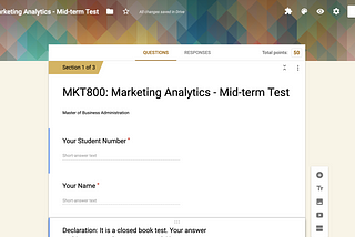 Setting up the test in Google Forms