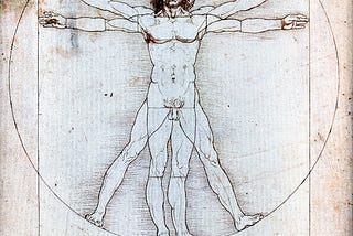 Drawing called The Vitruvian Man, created by Leonardo da Vinci around 1490. It is a study of the proportions of the human body, based on texts by Vitruvius, an architect from ancient Rome. It shows a male figure inscribed in a circle and a square. This refers to the idea that the geometry of the cosmos is embedded in the proportions of the “well-formed man” who has been “designed by nature.”